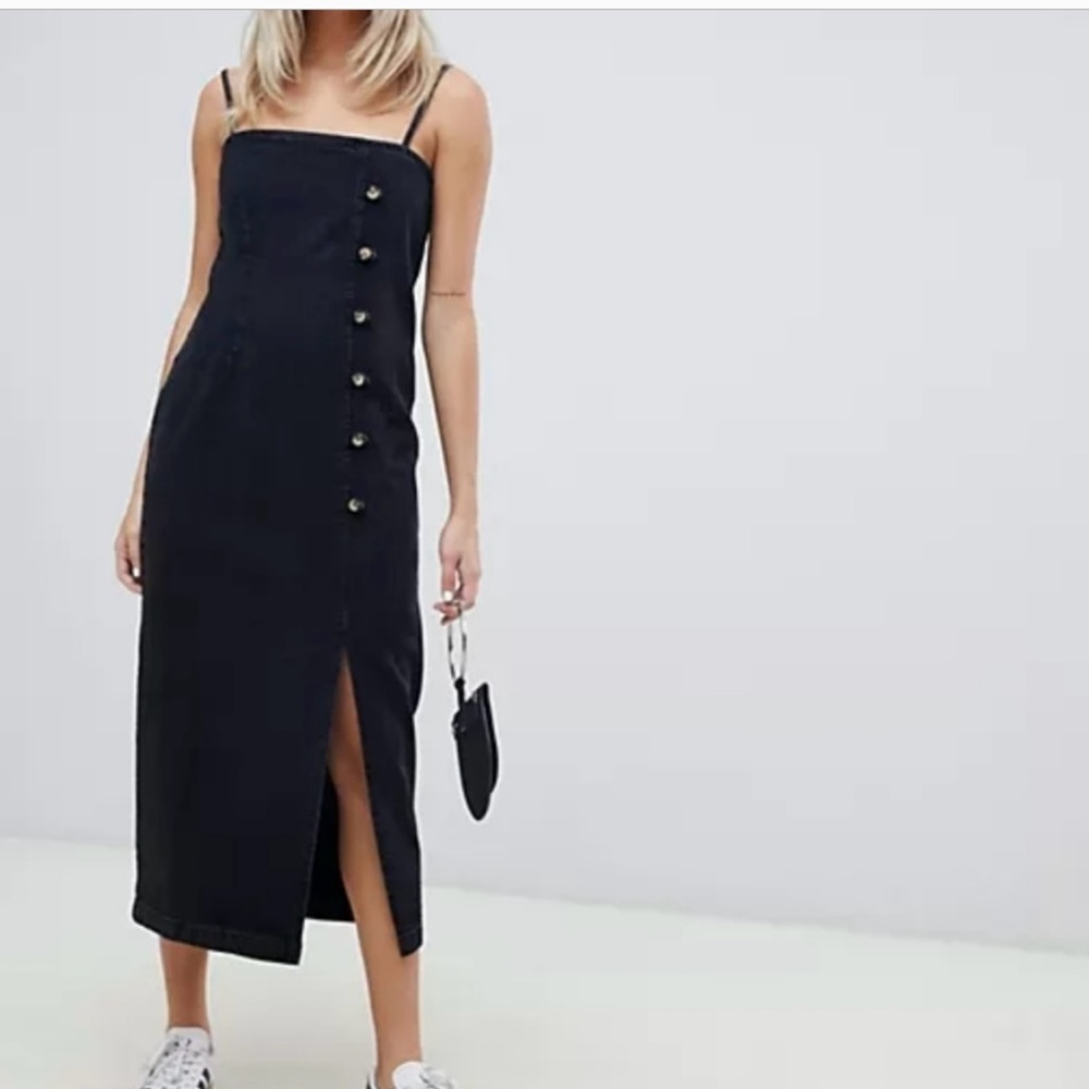 ASOS Black Denim Midi Dress with Button Detail